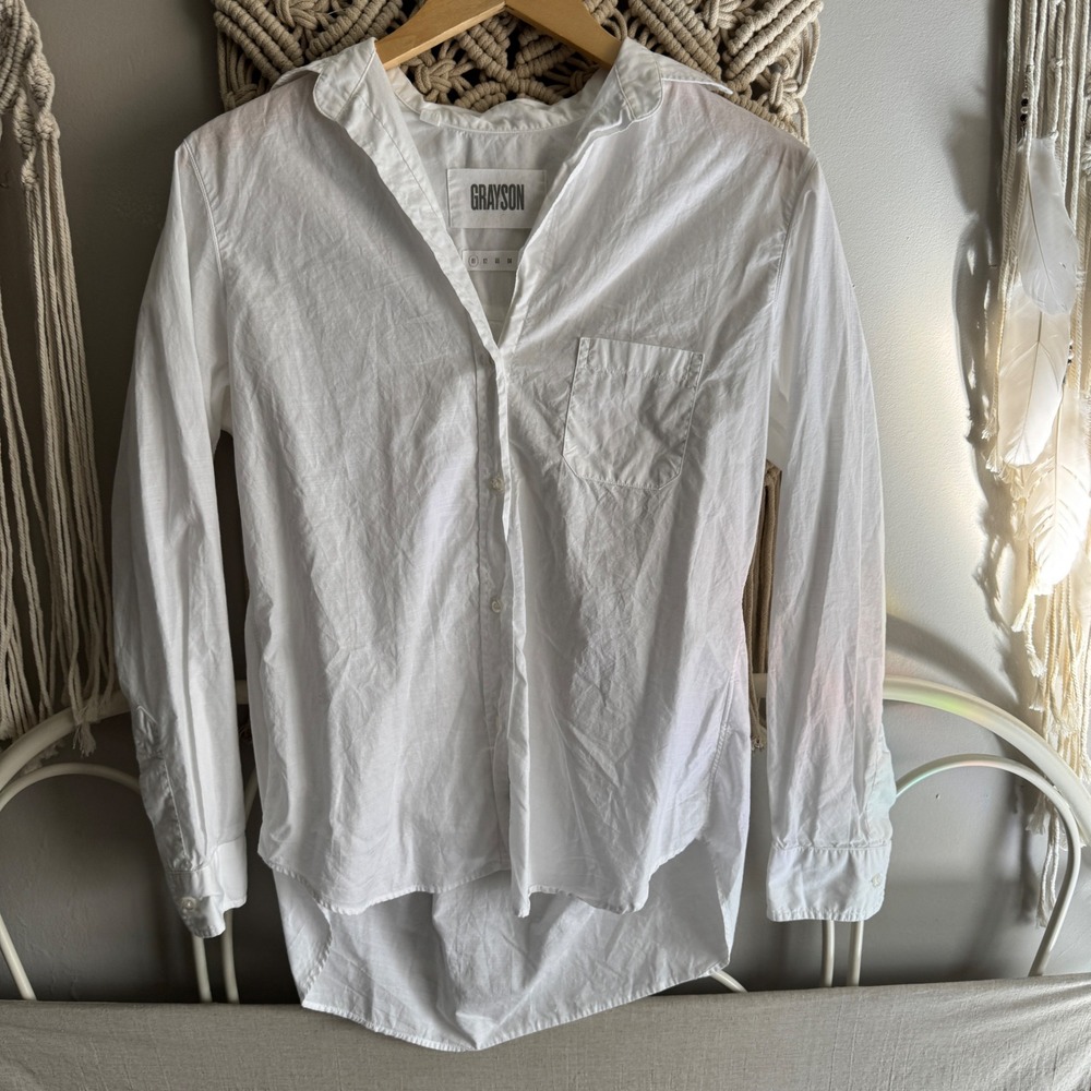 Grayson The Hero White Cotton Button Down Shirt High Low Hem Size 02